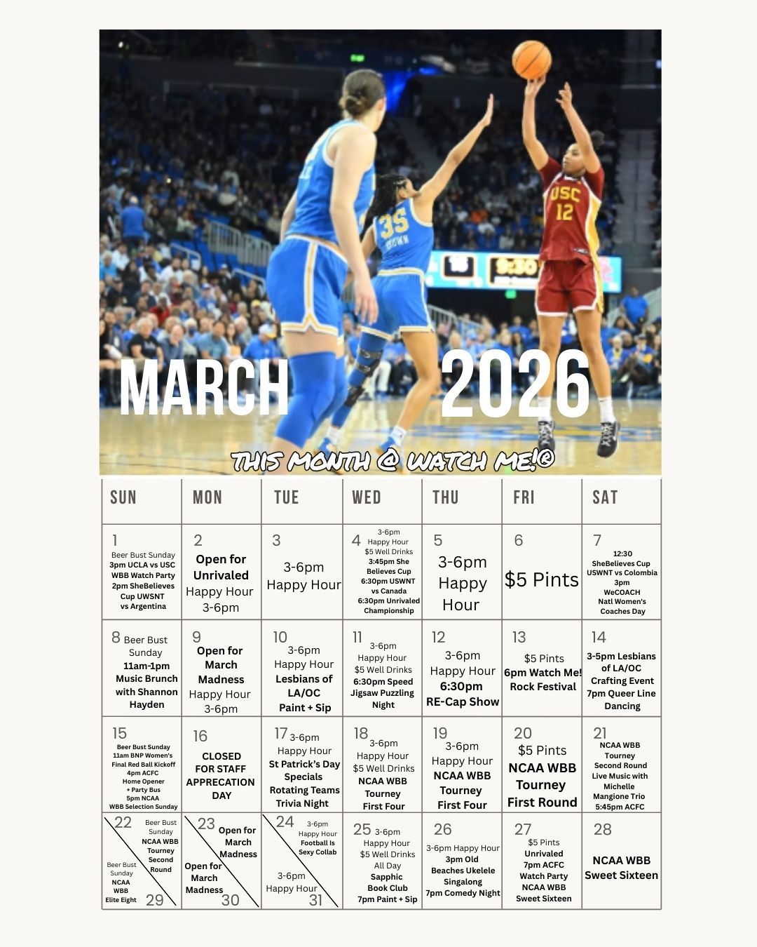 Watch Me! March 2025 Events Calendar