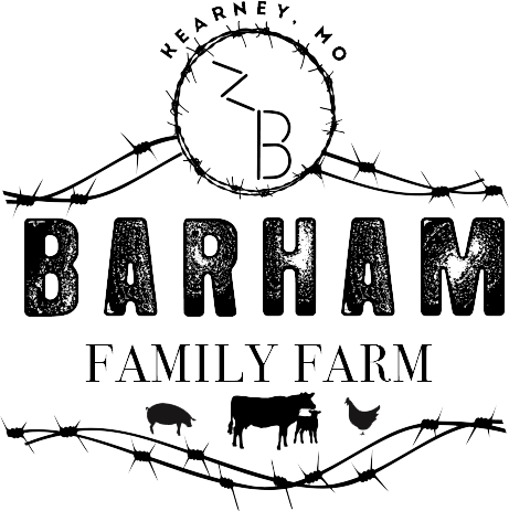 A logo for a family farm with barbed wire and animals.