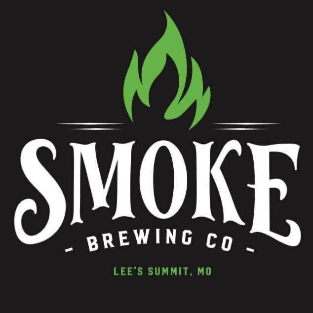 Smoke brewing company logo with a green flame on a black background