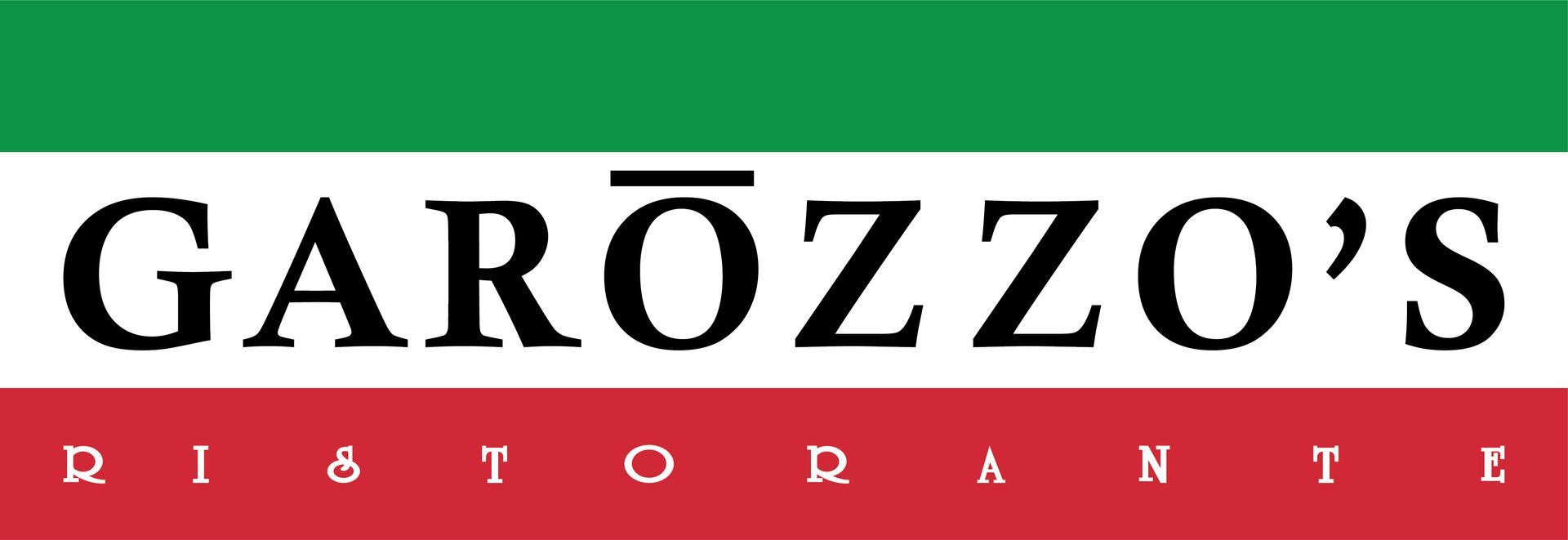 A logo for garozzo 's ristorante with a green white and red background