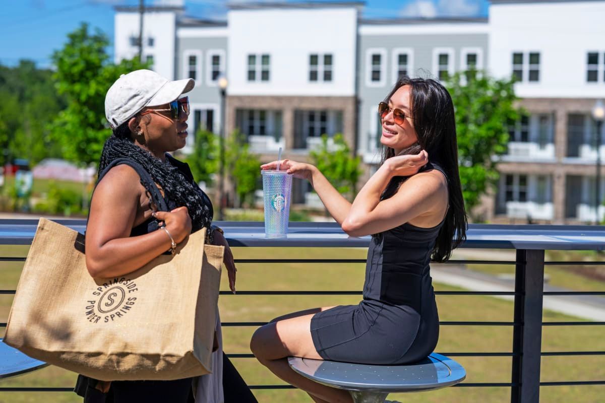 Friends talking at SpringSide in Powder Springs, GA.