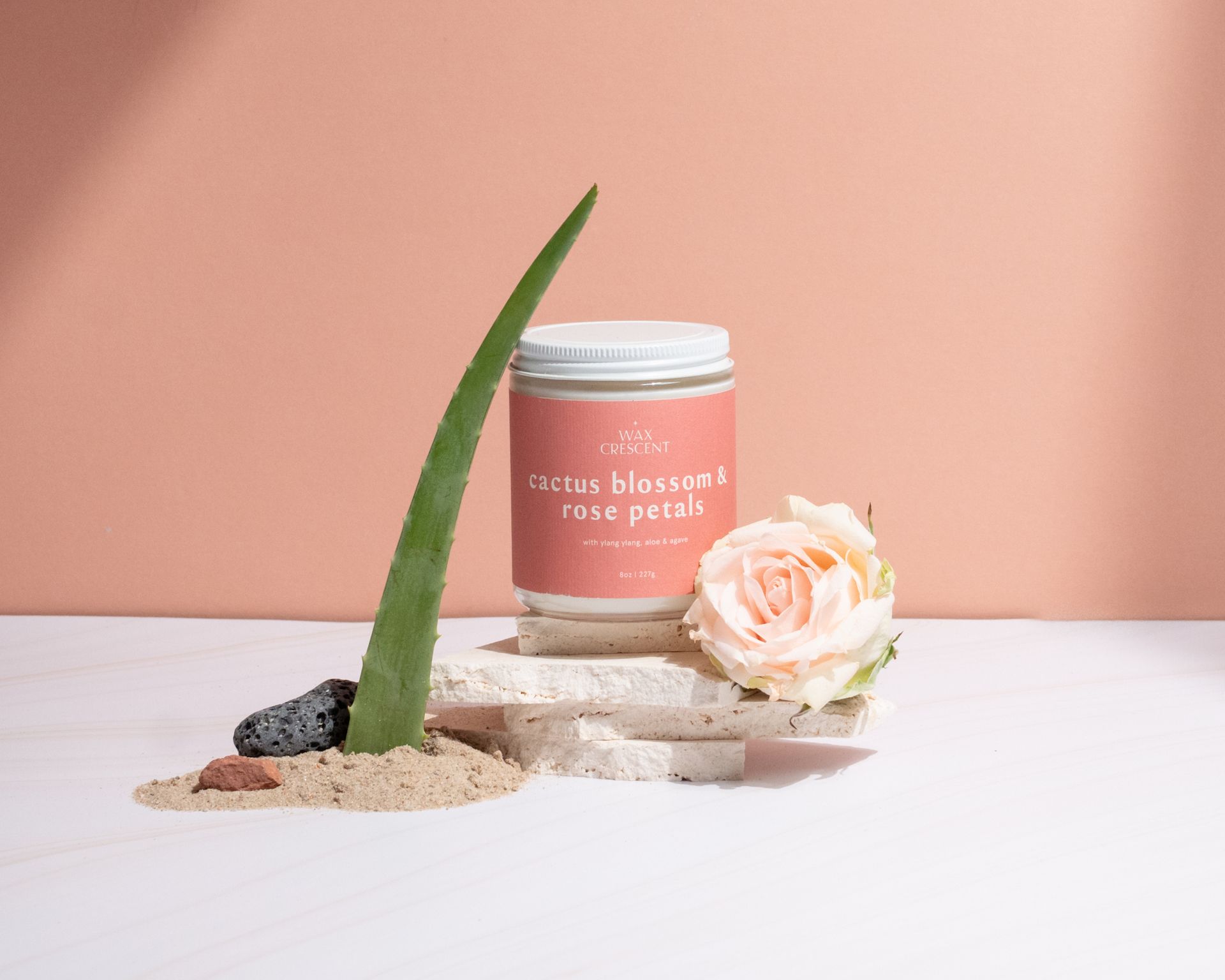 Wax Crescent  Cactus Blossom Rose Petal Candle 