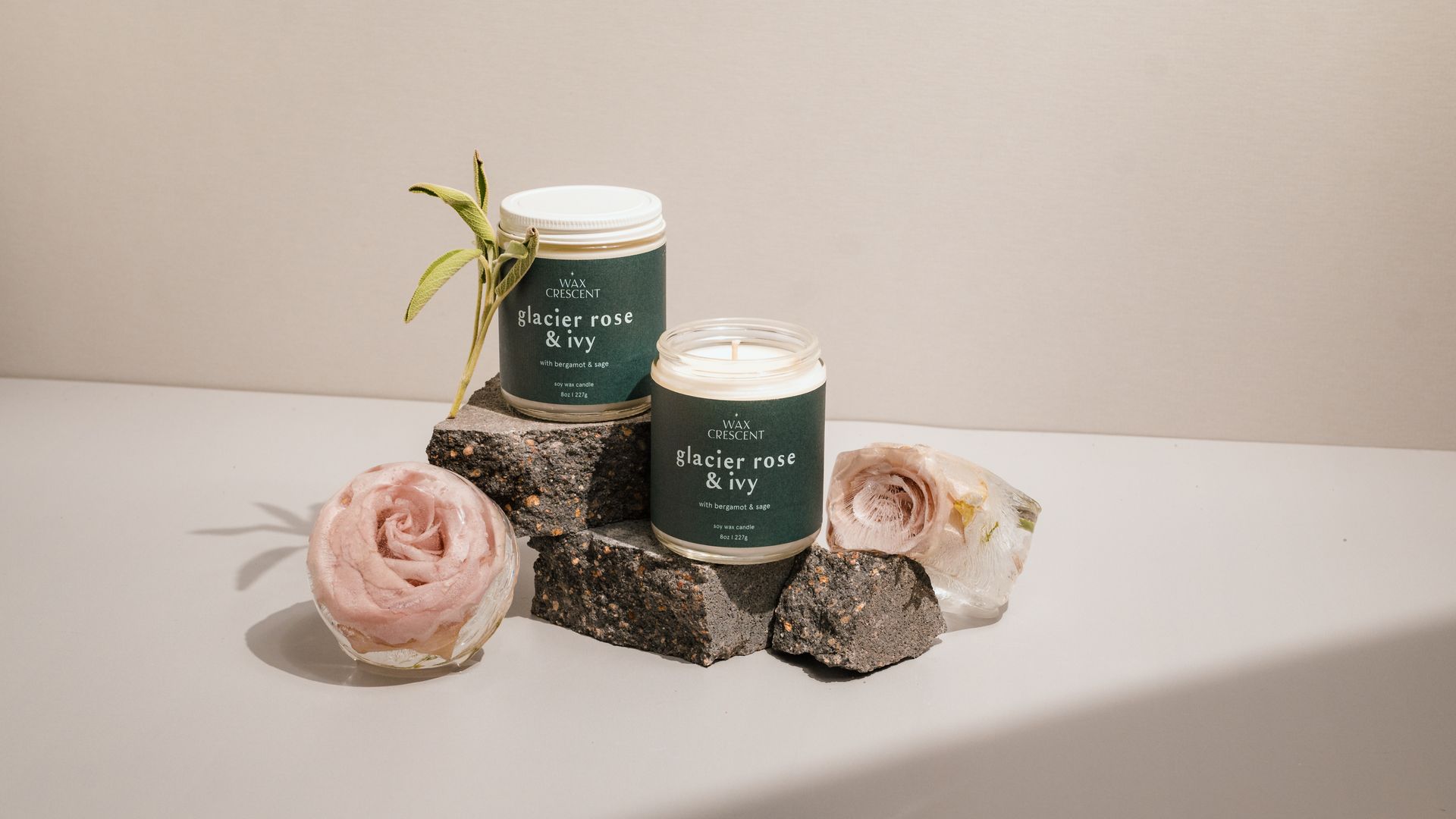 Wax Crescent Glacier Rose Ivy Candle