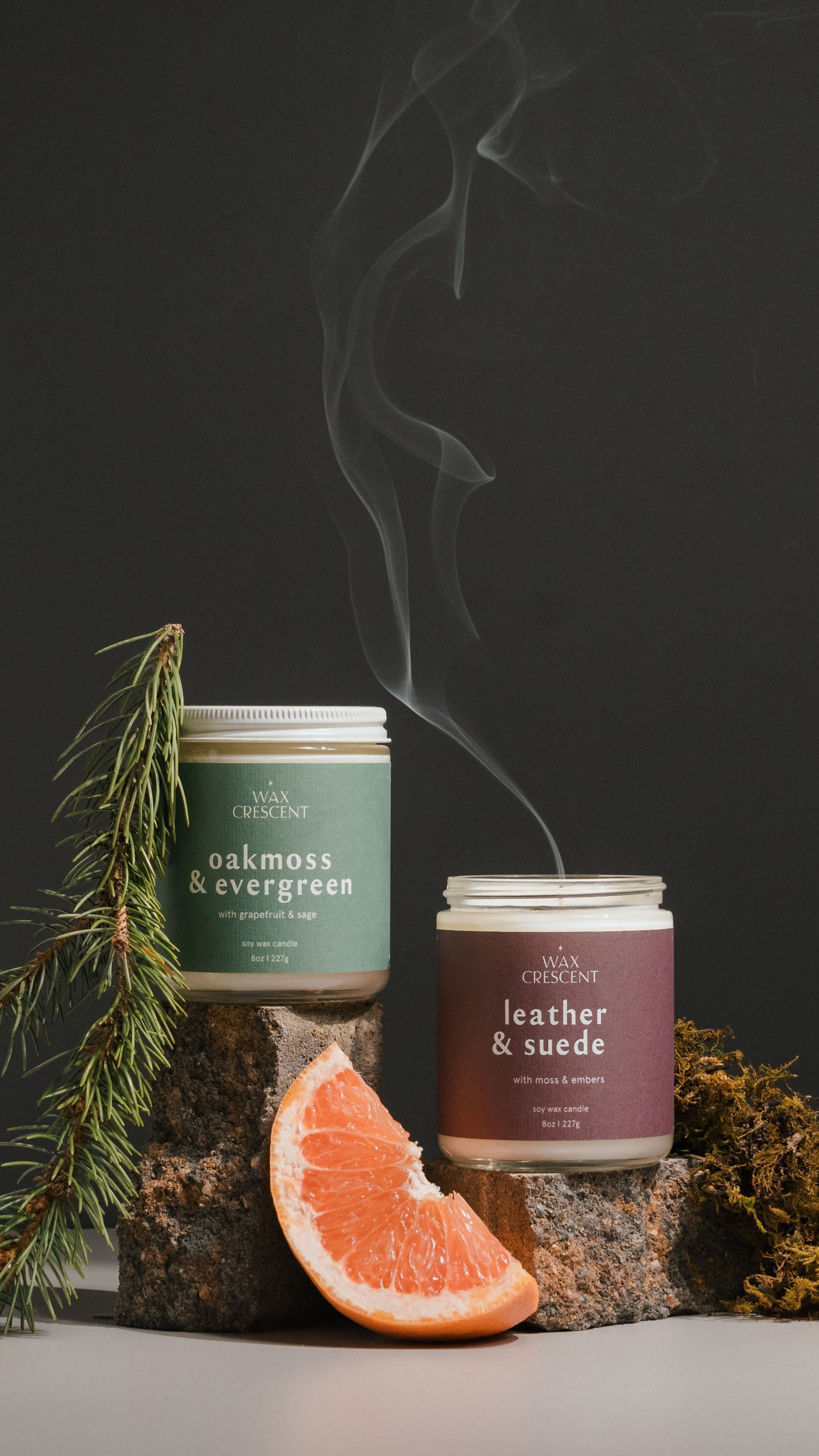 Wax Crescent  Oakmoss Leather Candle 