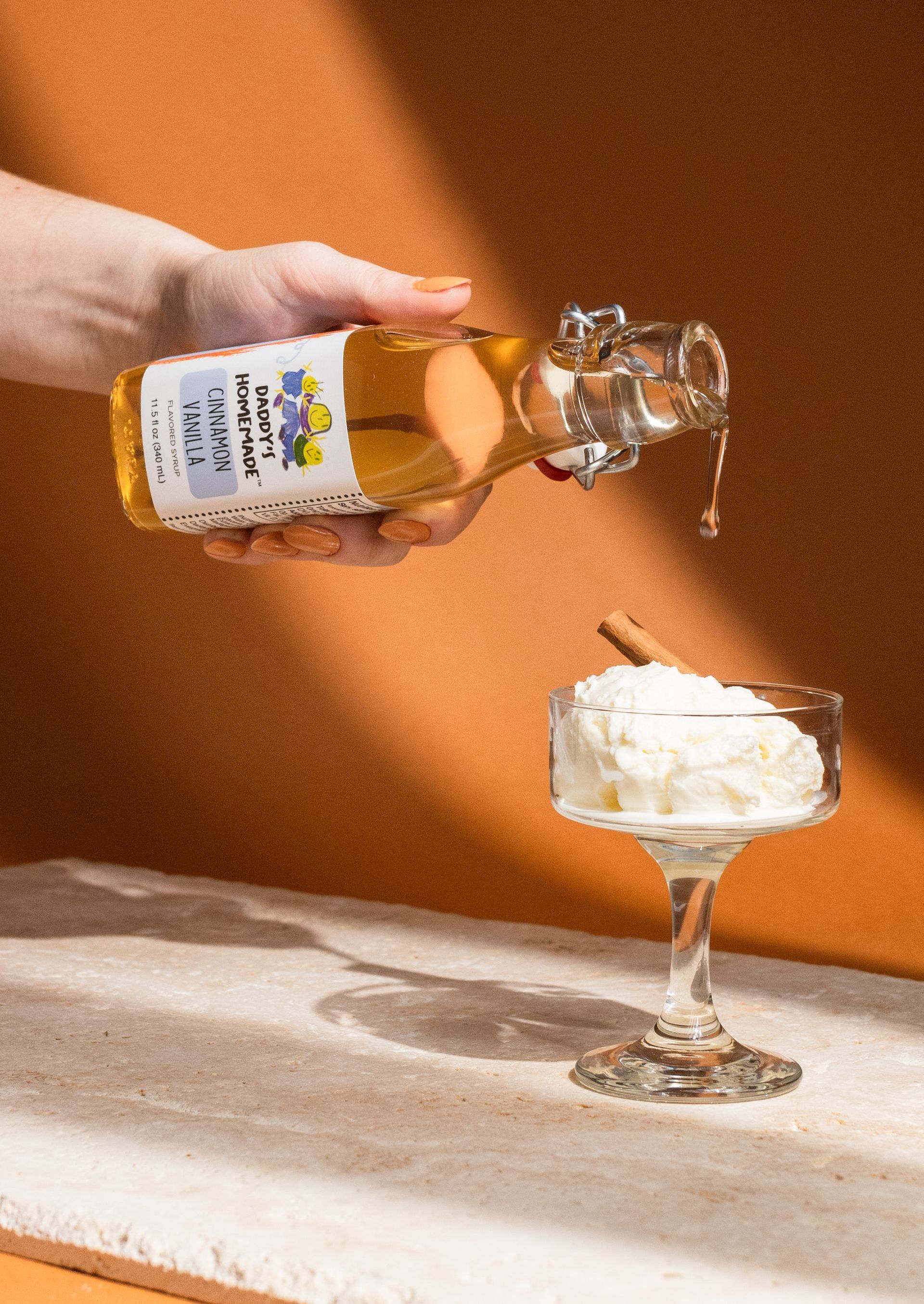 Daddy's Homemade Syrup Cinnamon Vanilla Pour on Ice Cream 