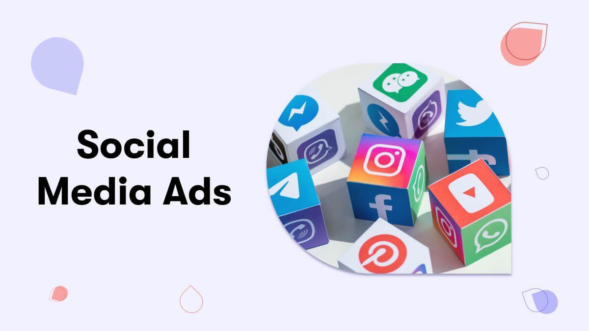 The colorful blocks surrounding social media ads are indicative of ad campaign performance.