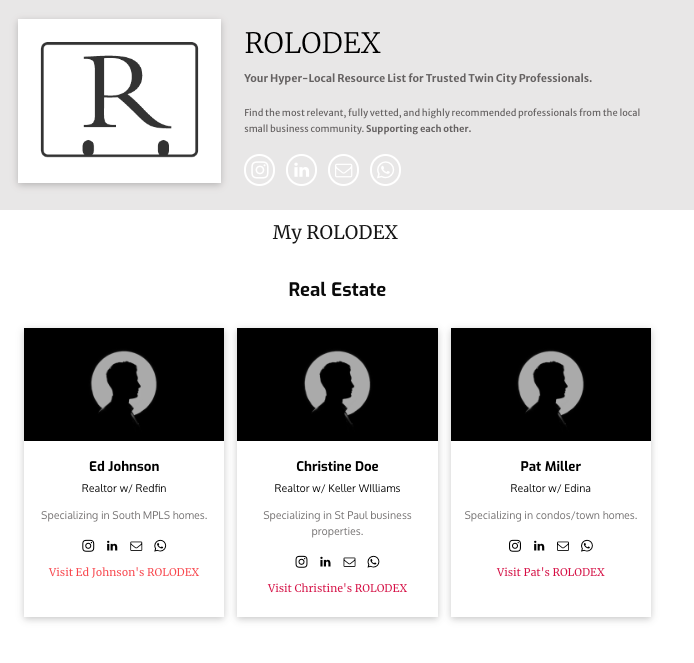 A website for a real estate company called rolodex