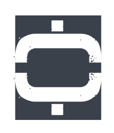 A black and white logo with a square in the middle