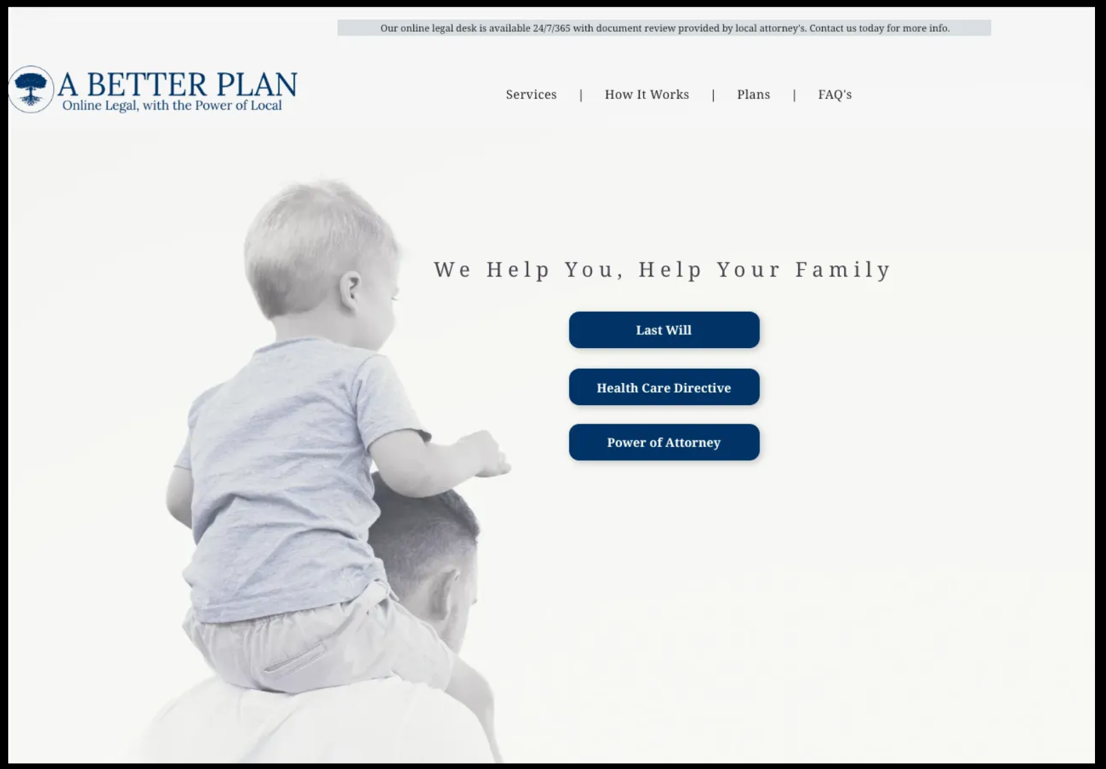 A website for a better plan shows a baby sitting on a man 's lap.