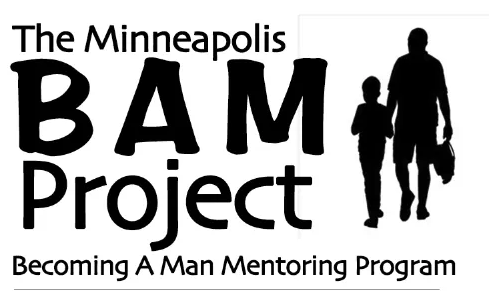 A logo for the minneapolis bam project becoming a man mentoring program