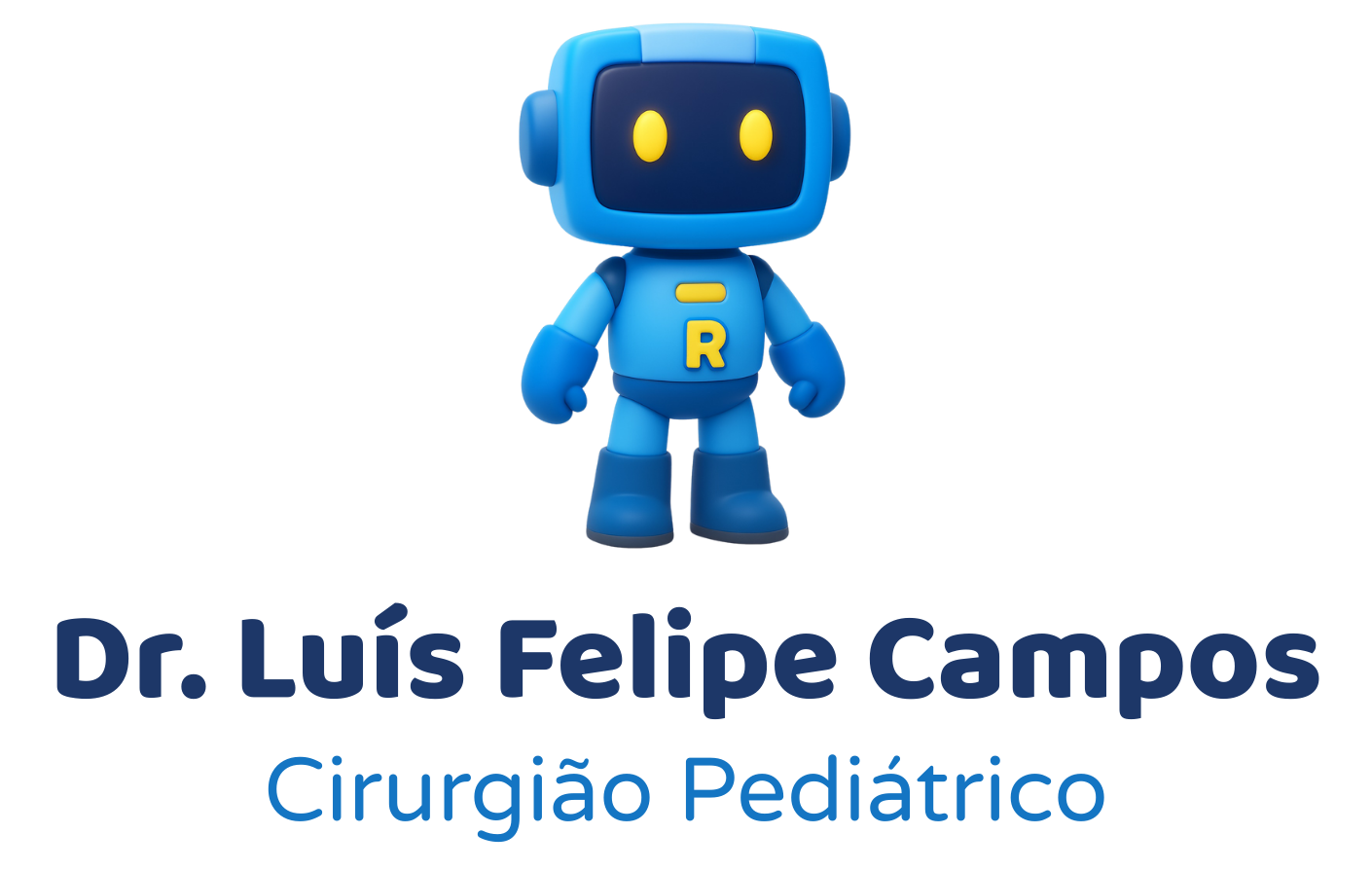 Logo com robô azul e texto “Dr. Luís Felipe Campos – Cirurgião Pediátrico”