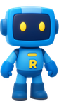 Robô azul de desenho animado com olhos amarelos brilhantes e um