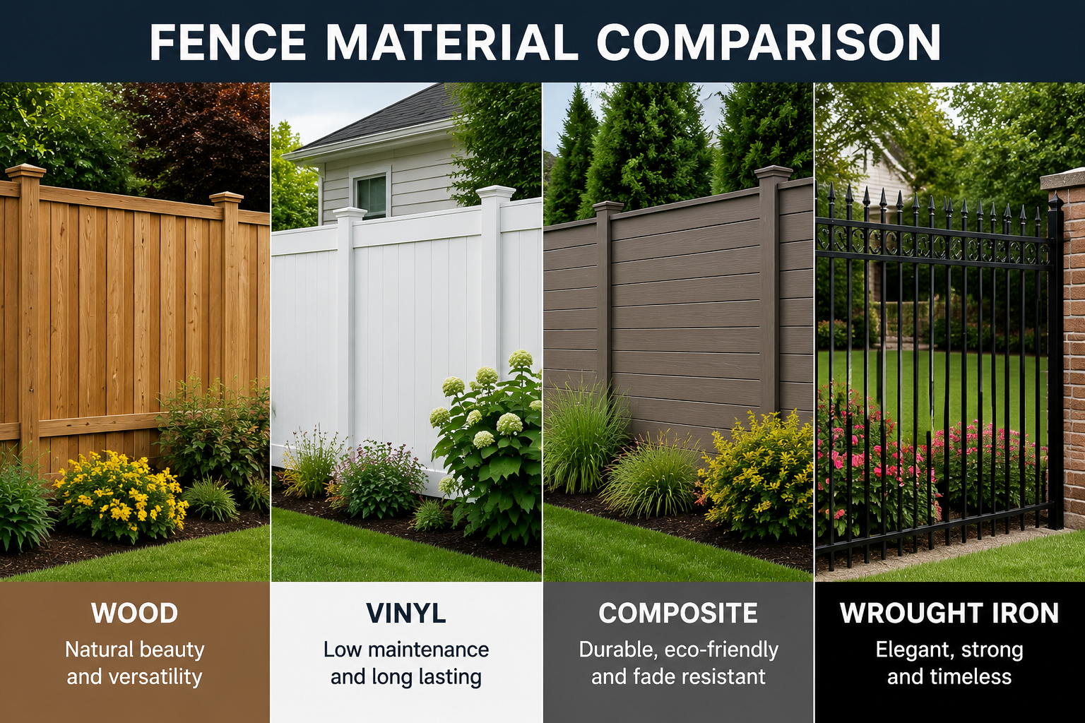 Comparison of fence materials for residential fencing