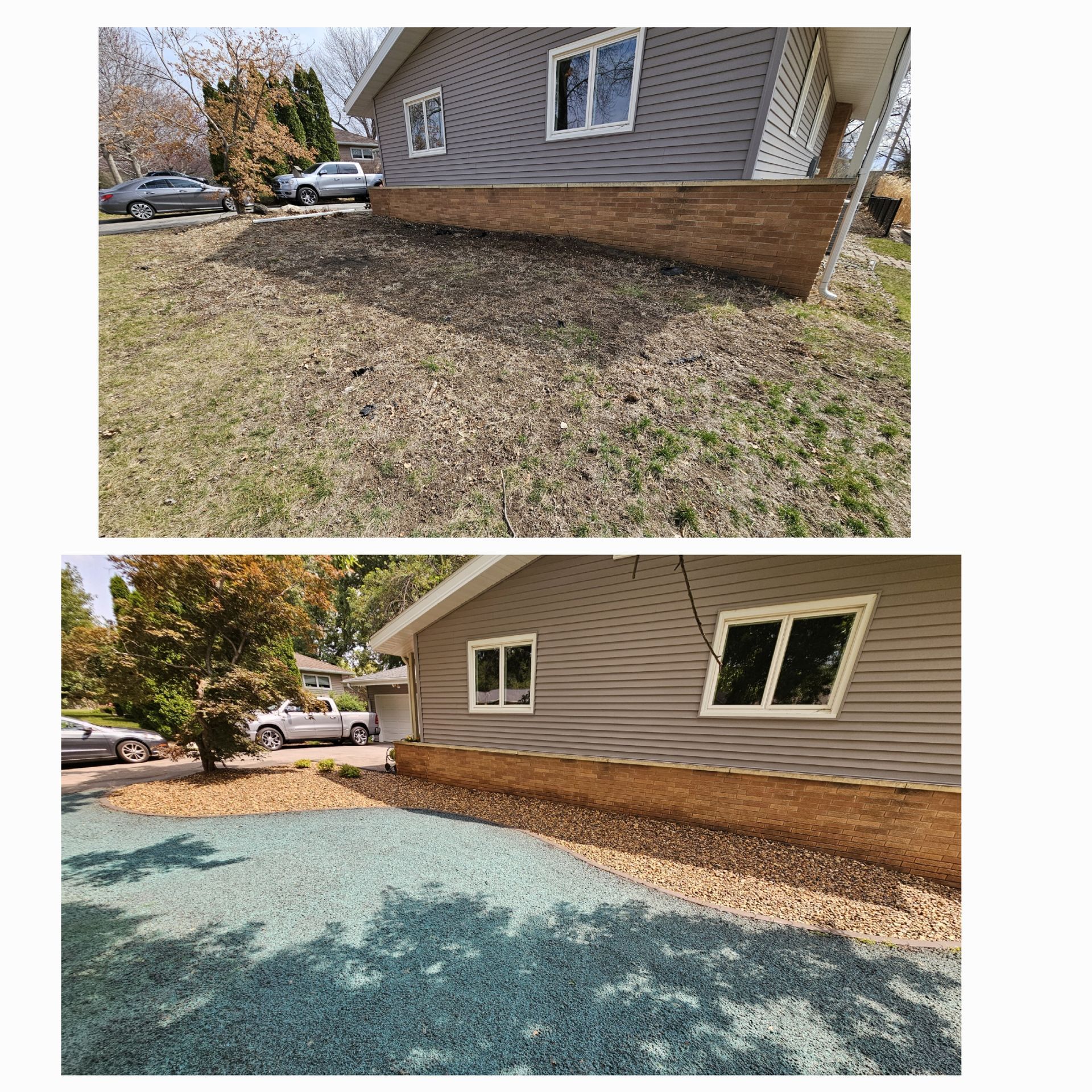Two pictures of a house before and after being remodeled