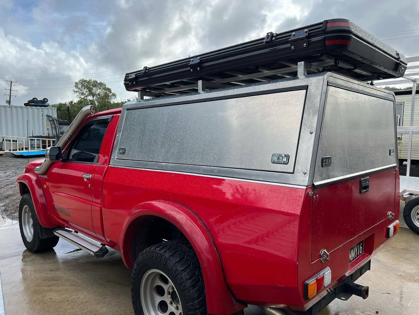Red Pickup Truck With a Silver Utility Box — Rod's Engineering & Lifetime Trailers in Bli Bli, QLD