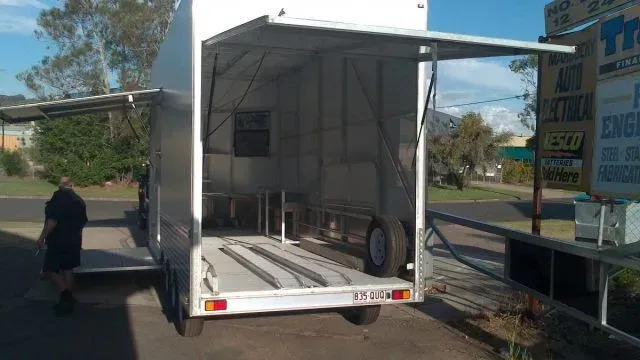 White Cargo Trailer With Open Doors — Rod's Engineering & Lifetime Trailers in Bli Bli, QLD