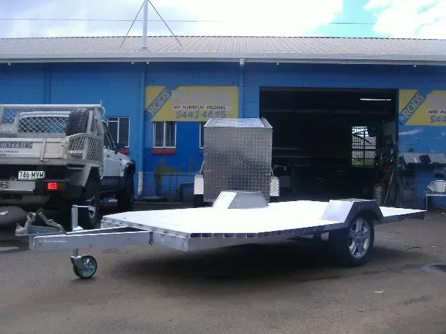 Aluminum Utility Trailer Parked Outside — Rod's Engineering & Lifetime Trailers in Bli Bli, QLD