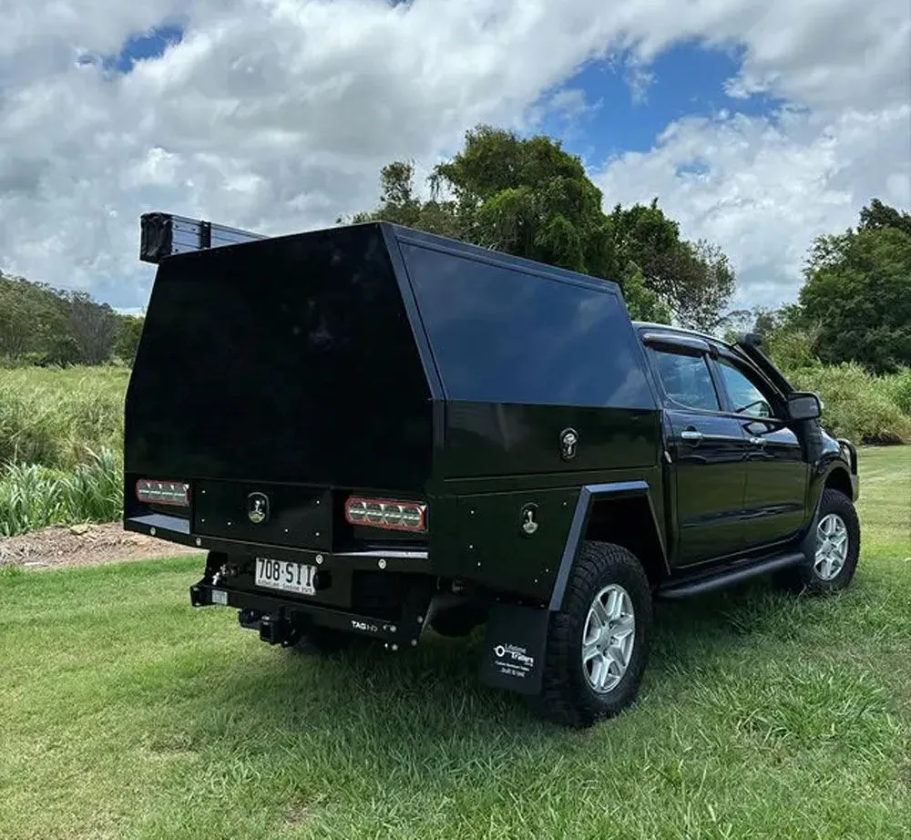 Black Truck With a Large Matching Camper Shell — Rod's Engineering & Lifetime Trailers in Bli Bli, QLD