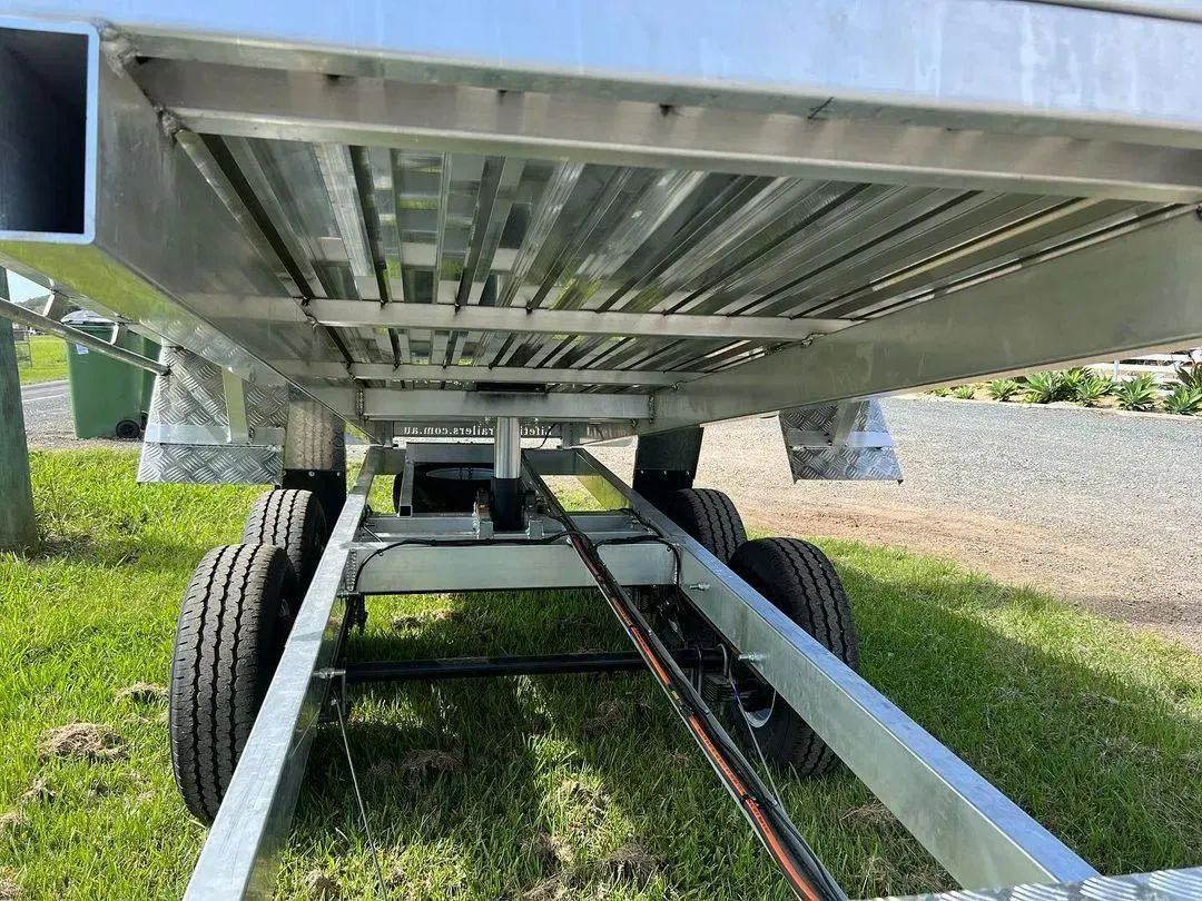 Underside View of a Silver Trailer With a Metal Bed — Rod's Engineering & Lifetime Trailers in Bli Bli, QLD