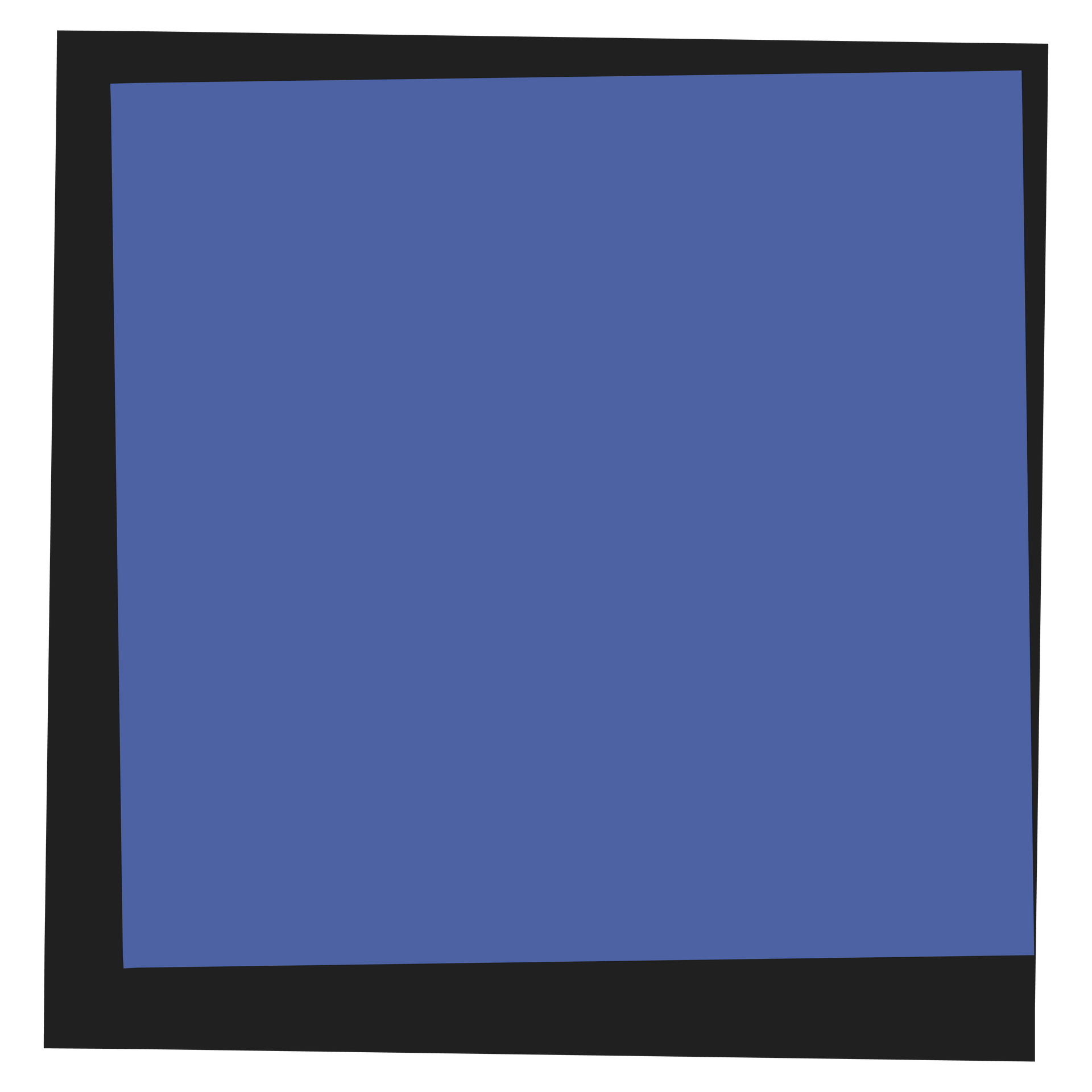 A blue square with a black frame on a white background.