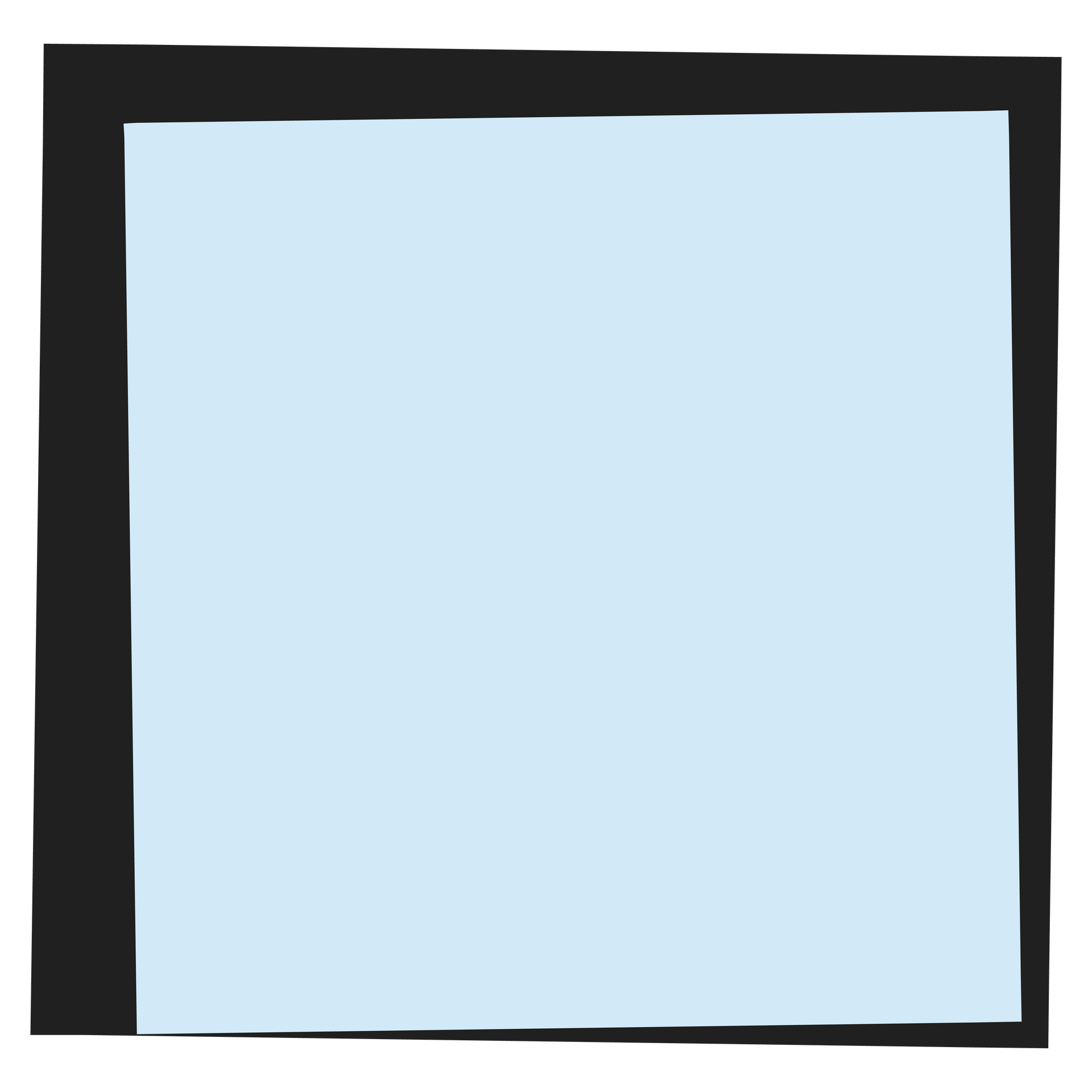 A blue square with a black frame on a white background.