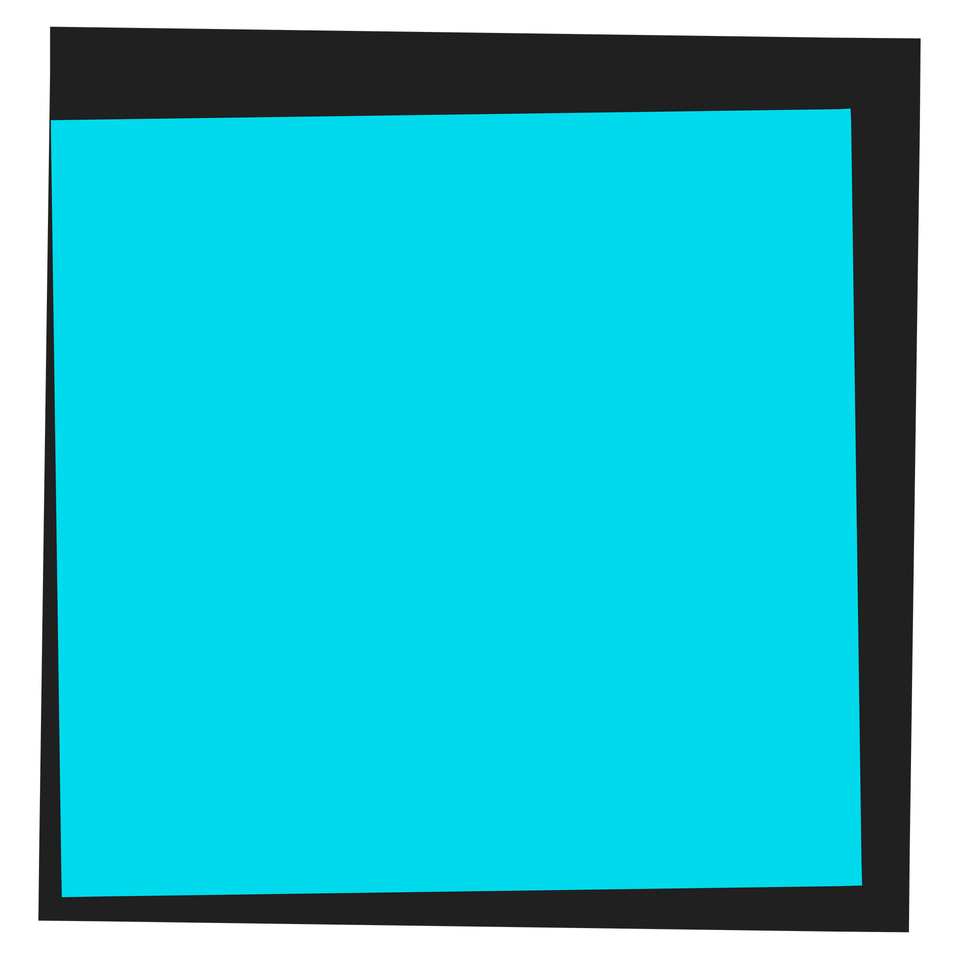 A blue square with a black frame on a white background.