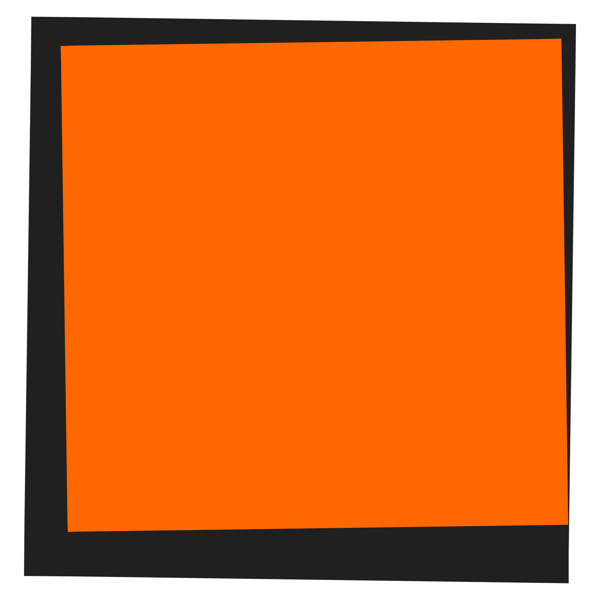 An orange square with a black border on a white background.
