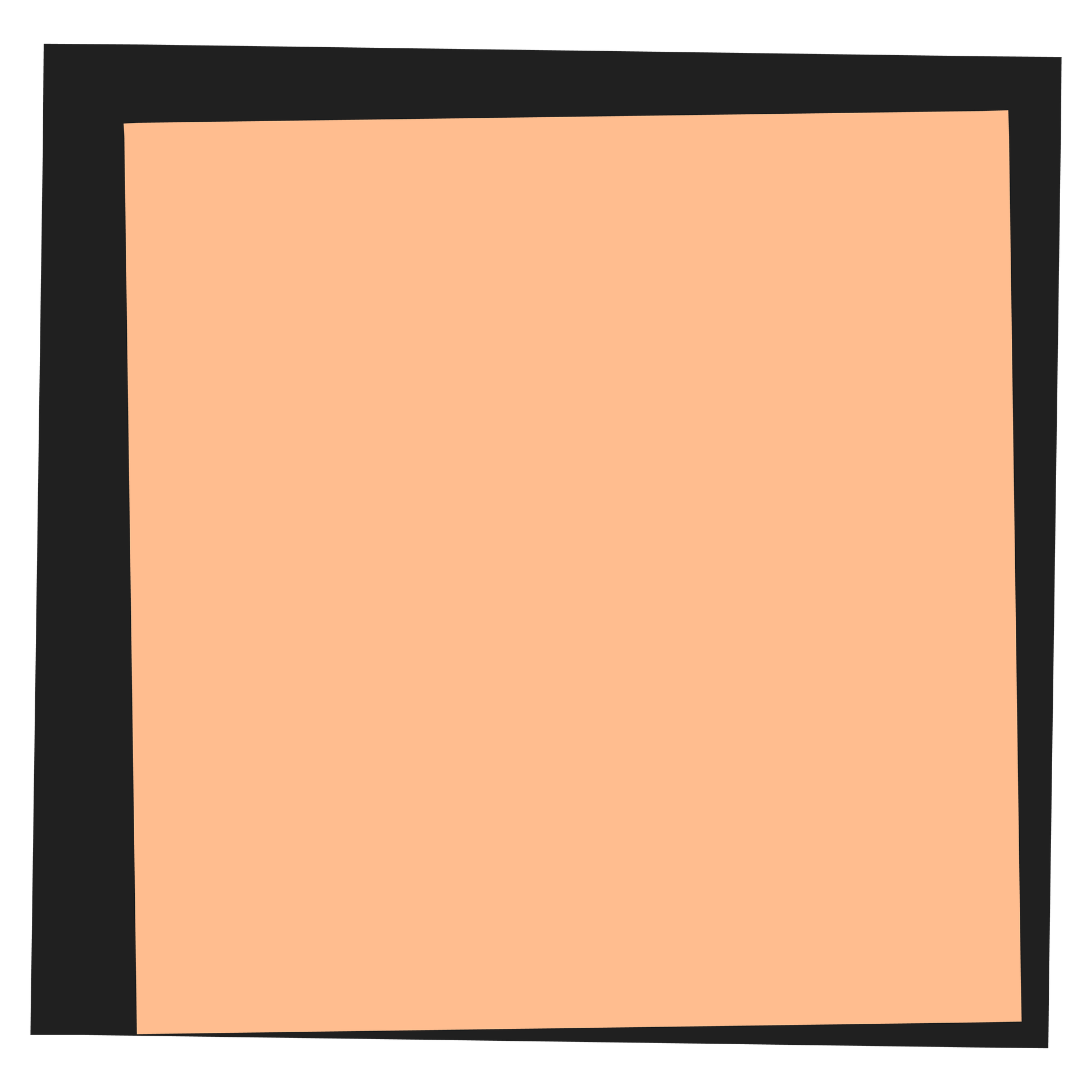 A peach square with a black frame on a white background.