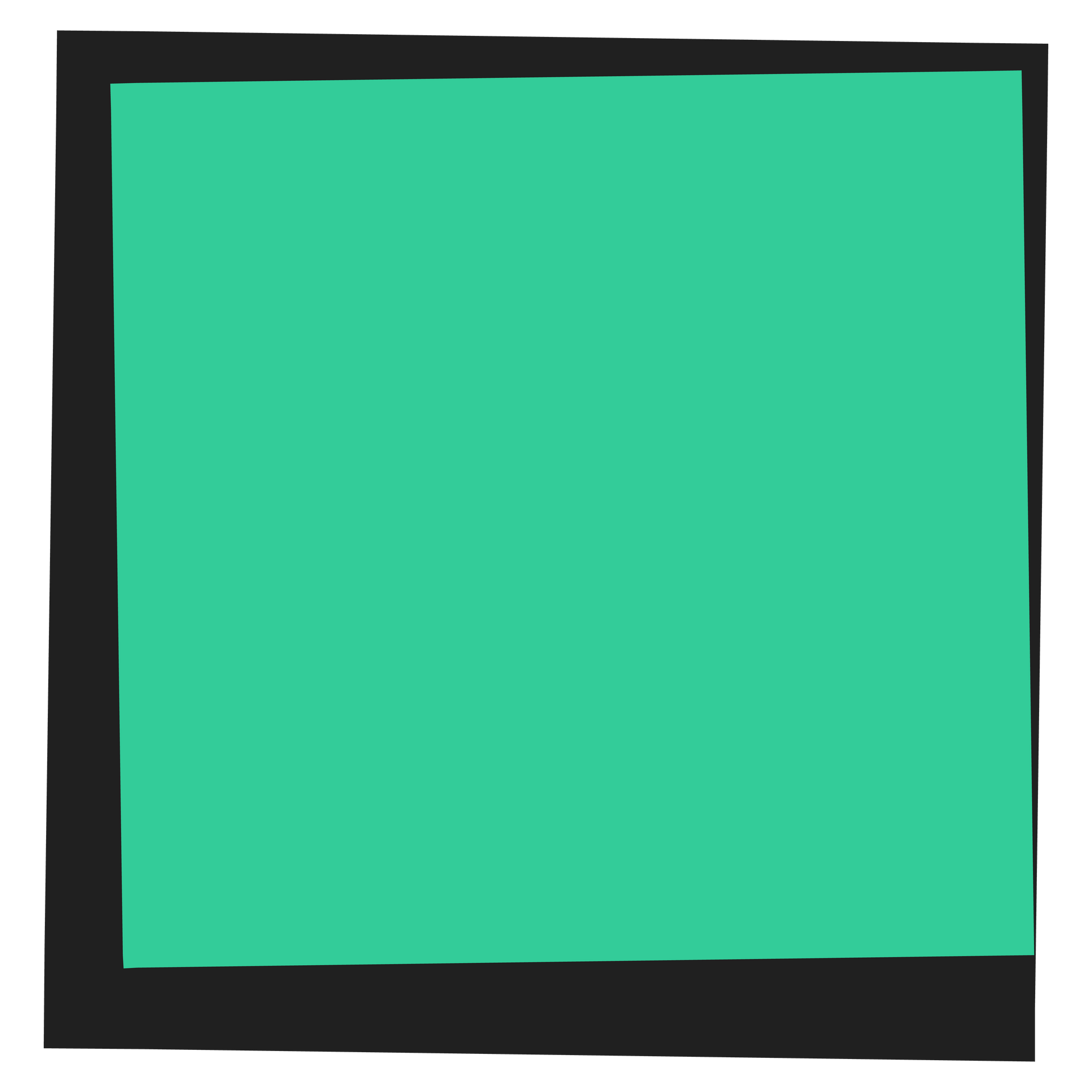 A green square with a black frame on a white background.