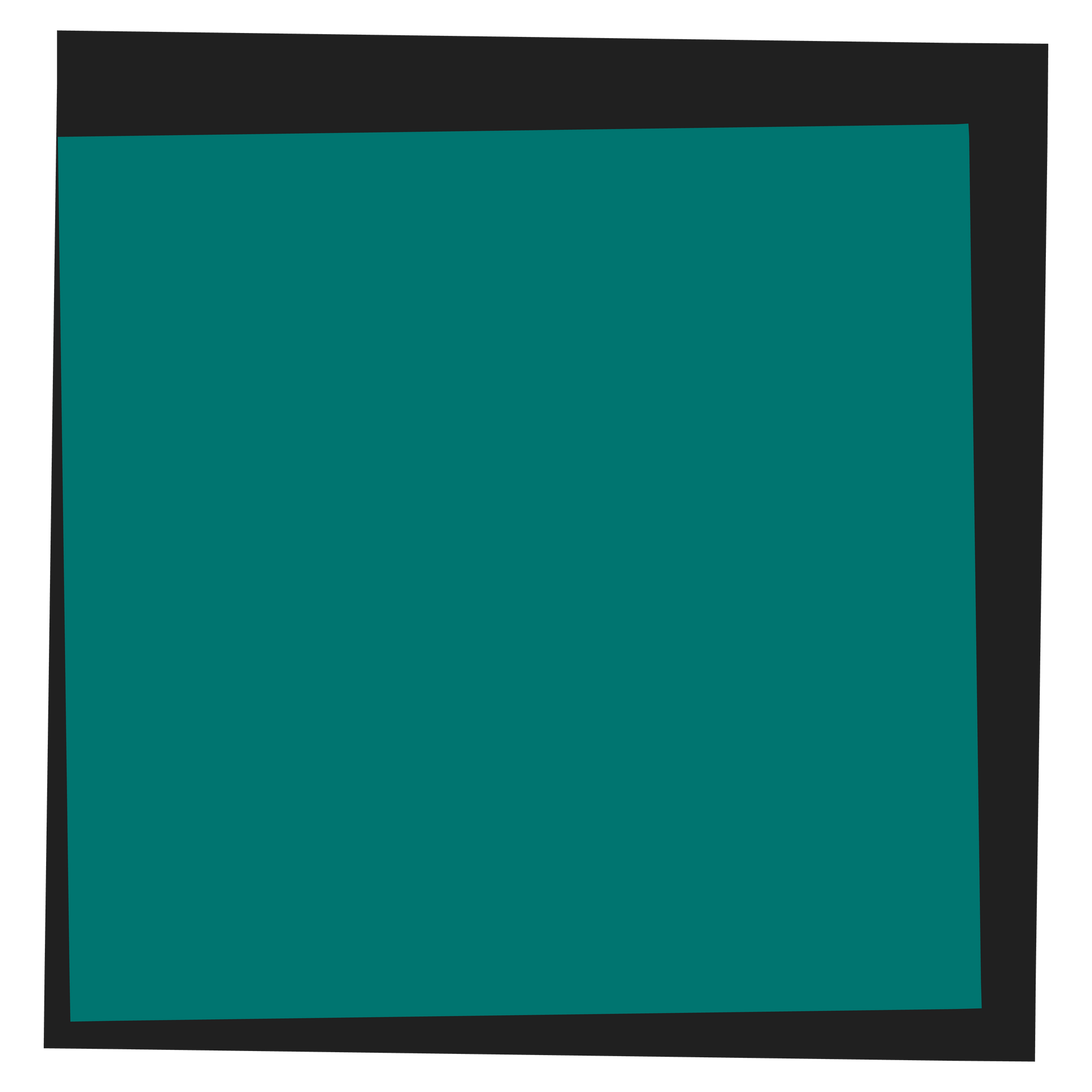 A blue square with a black frame on a white background.
