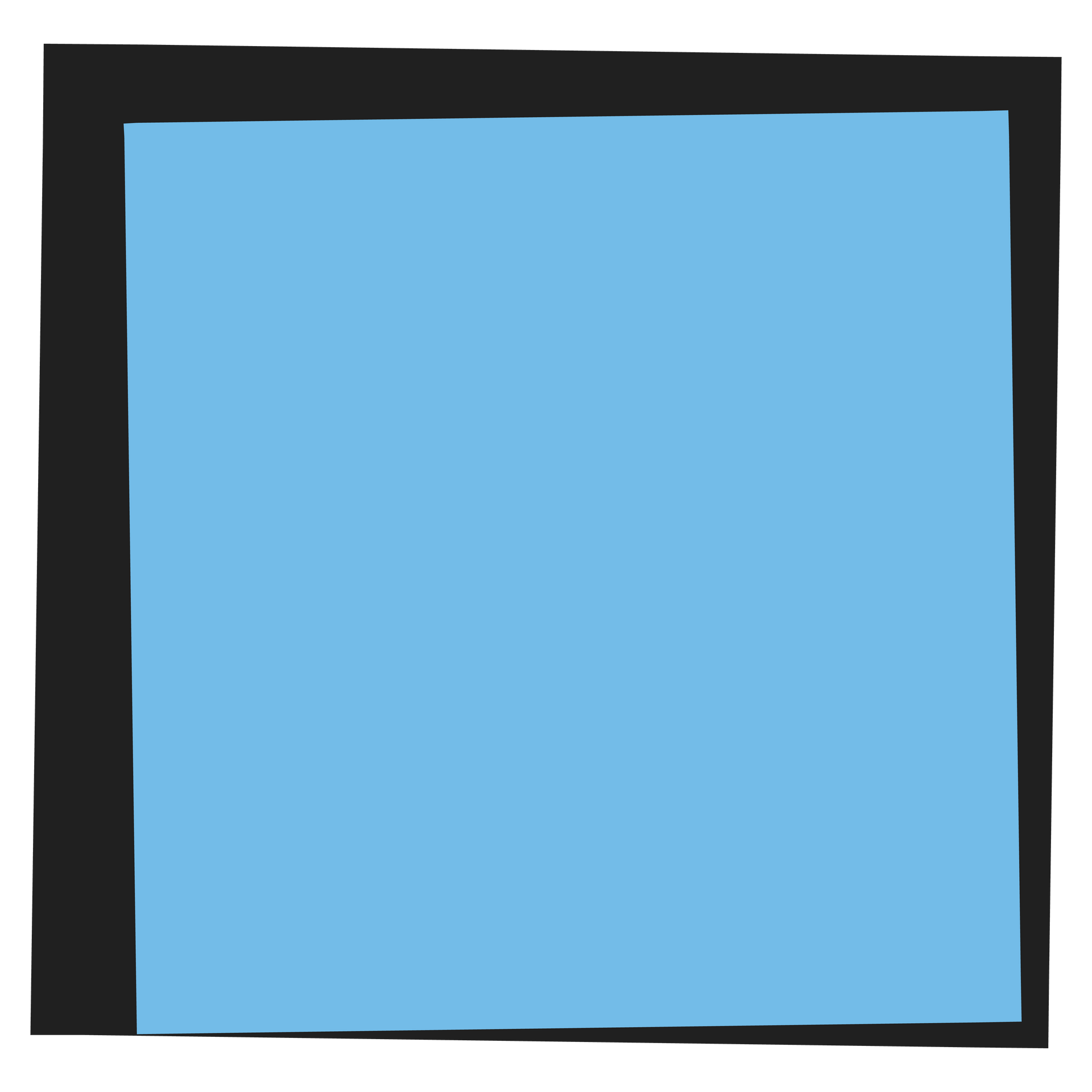 A blue square with a black frame on a white background.
