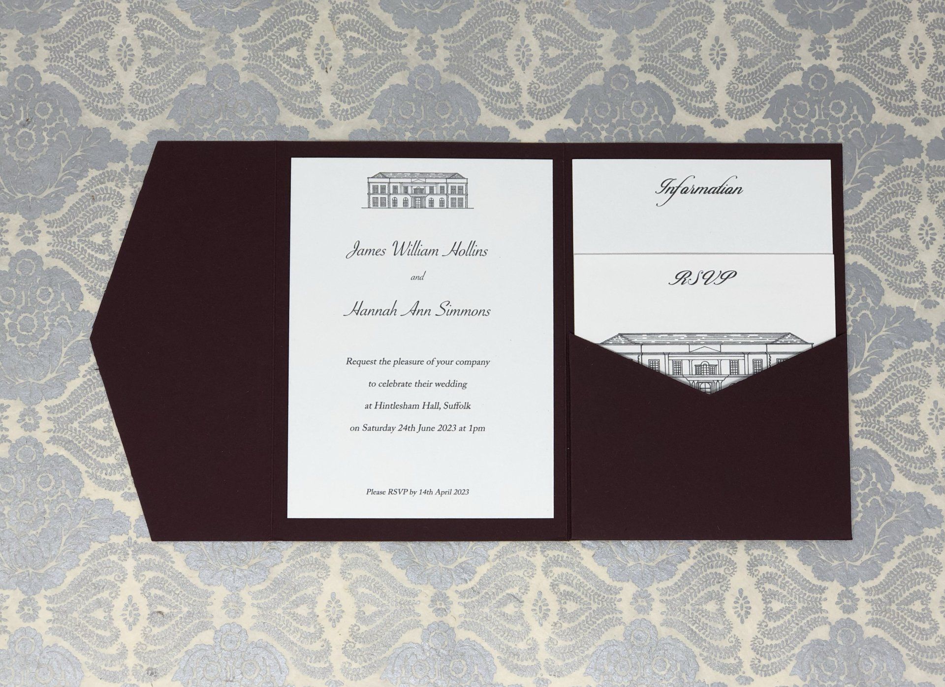 bespoke custom hand drawn wedding invitation pocketfold