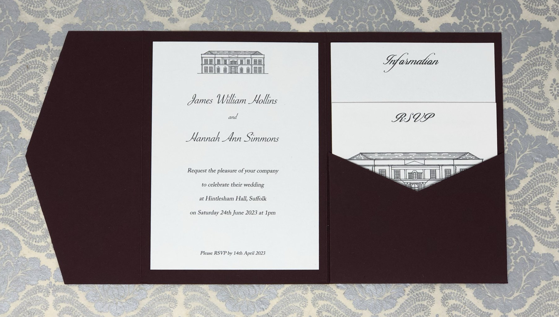 bespoke custom hand drawn wedding invitation  pocketfold