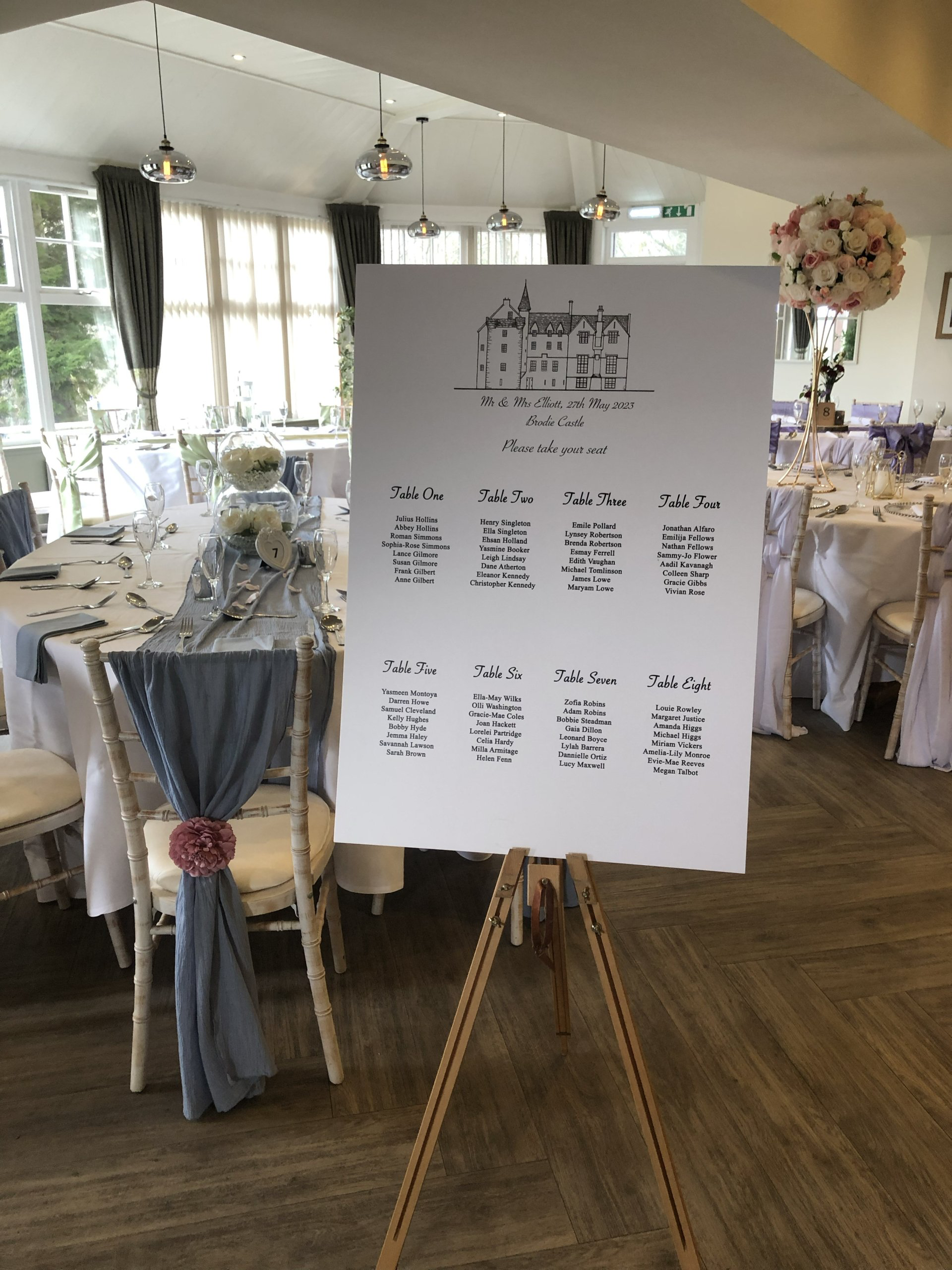 hand drawn bespoke table plan wedding