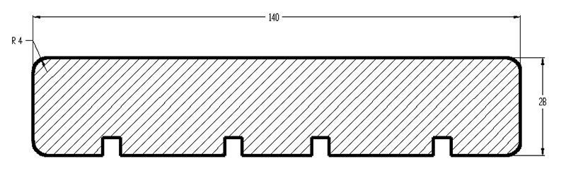 En sort/hvid tegning af et stykke træ med mål
