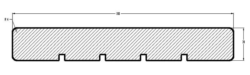 En sort/hvid tegning af et trægulv med mål.