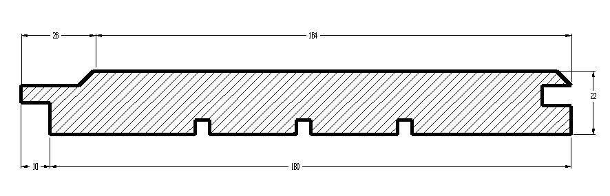 En sort/hvid tegning af en træplanke med mål.