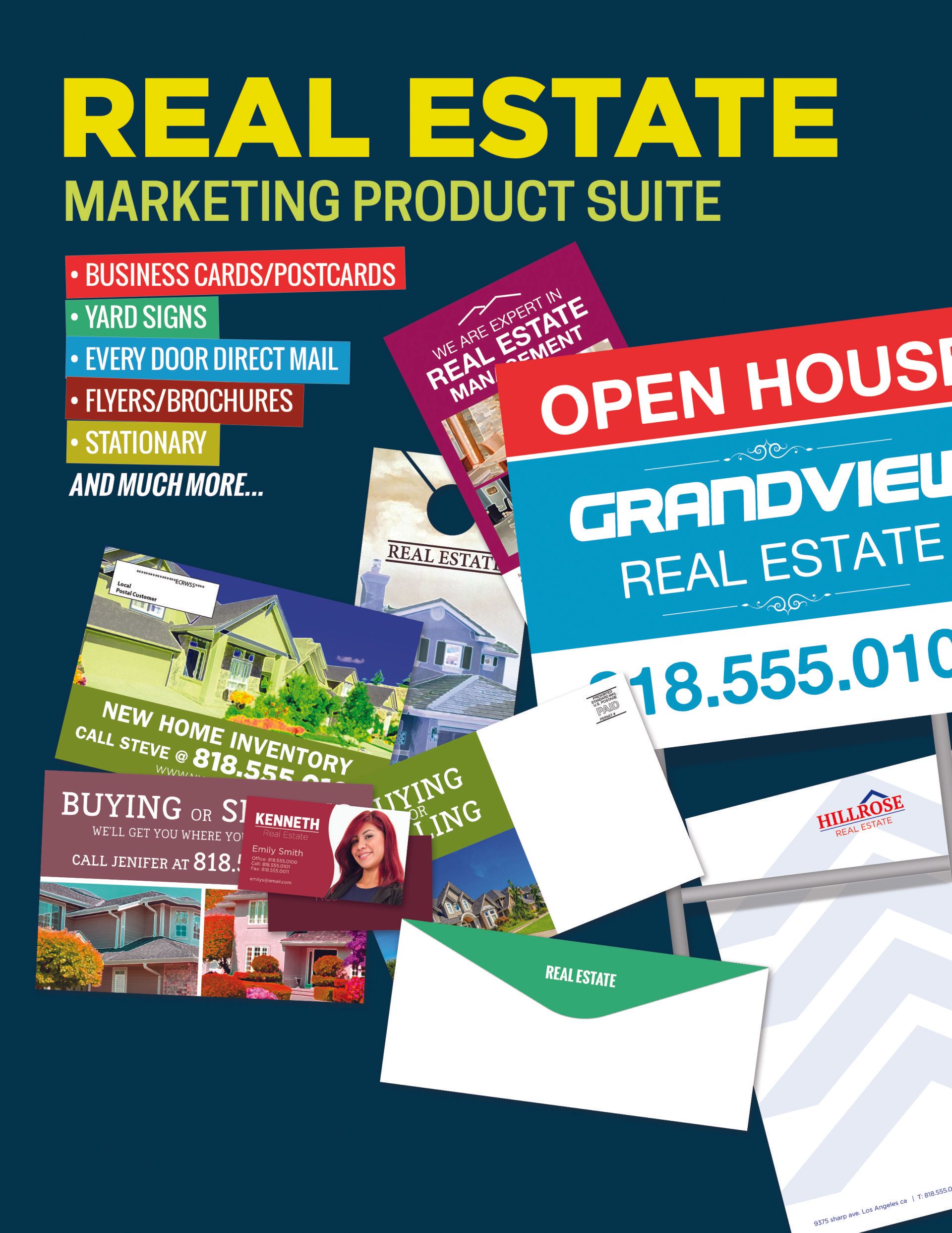 A poster for a real estate marketing product suite