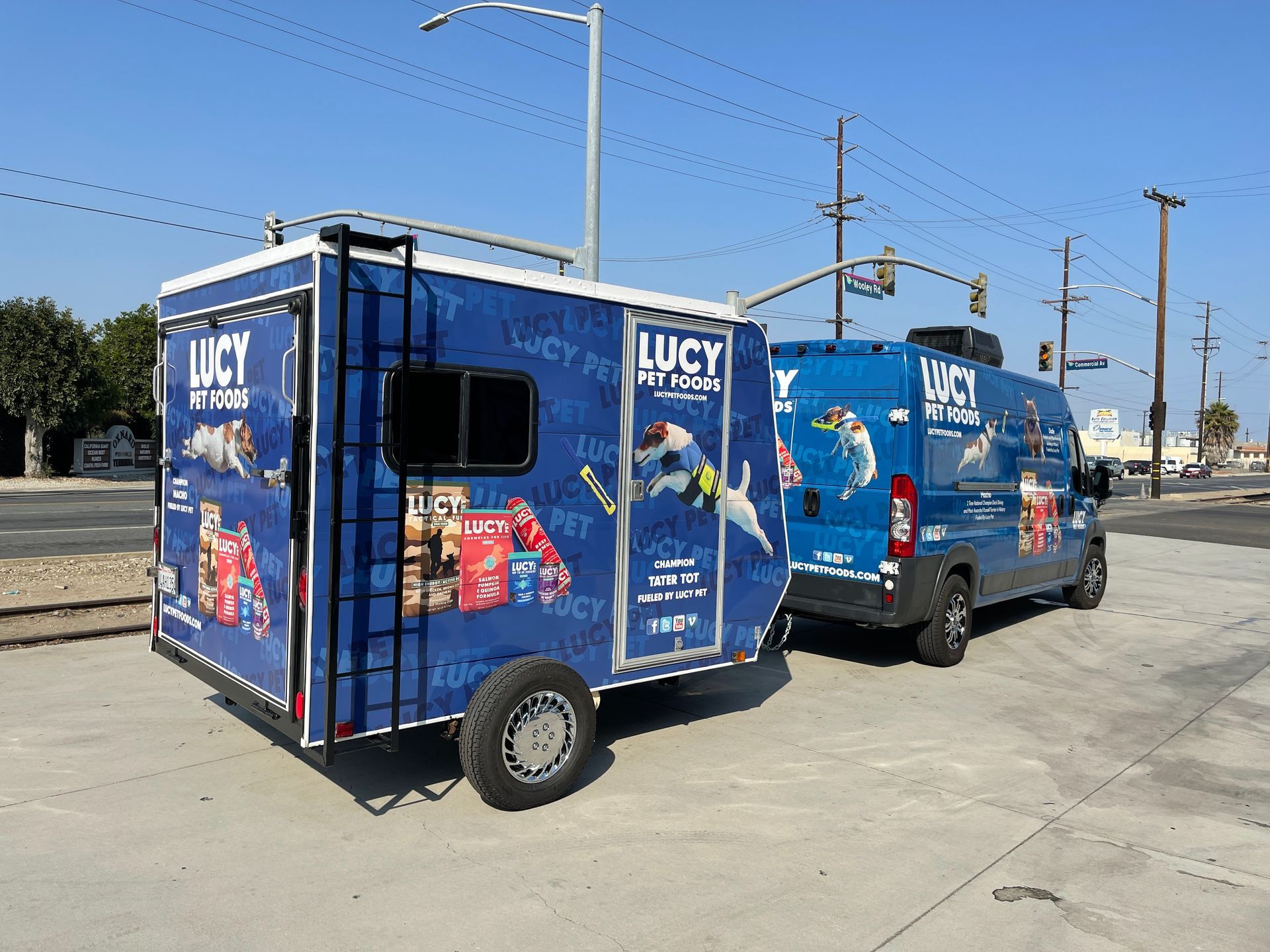 Two blue vans are parked next to each other on the side of the road.