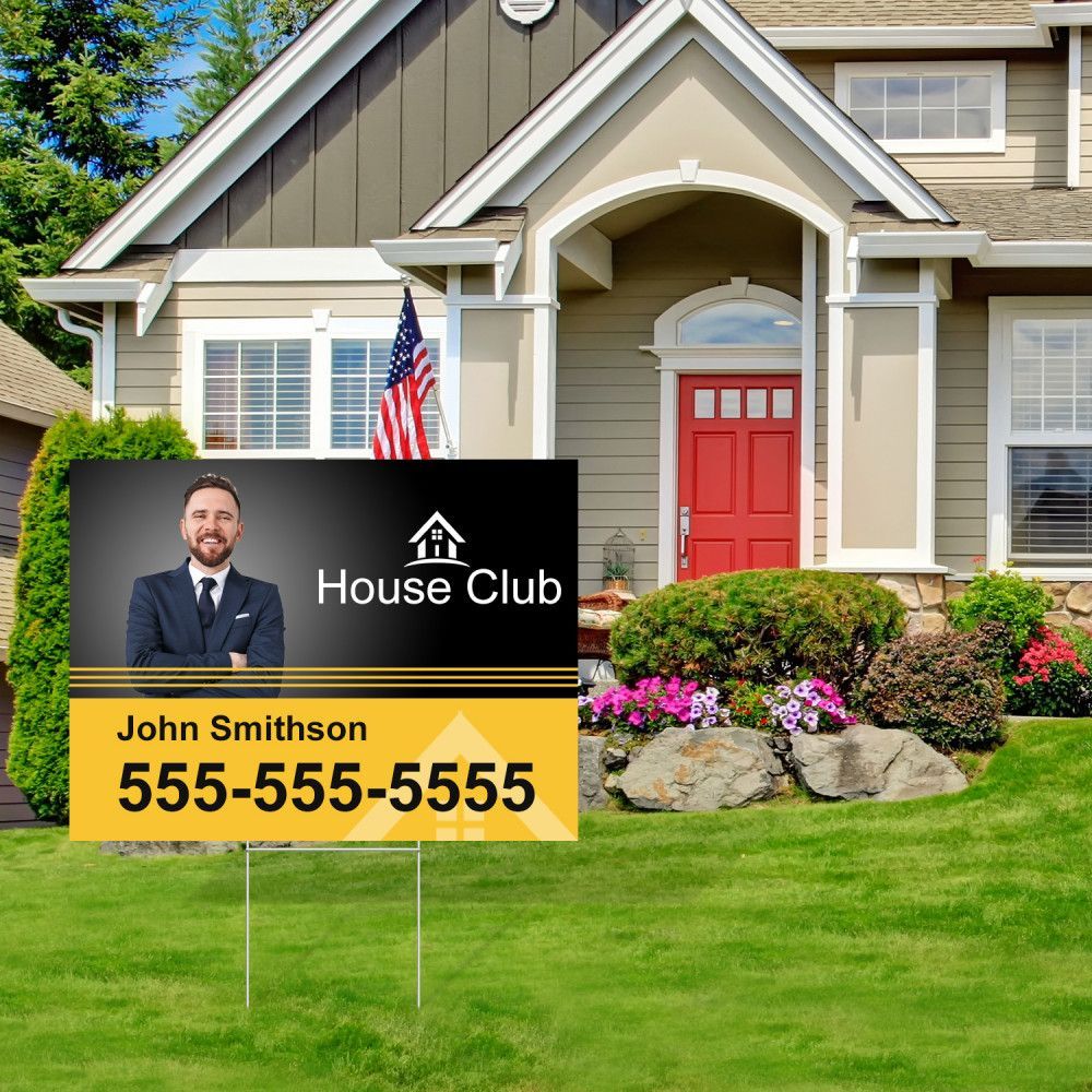 A house with a house club sign in front of it.