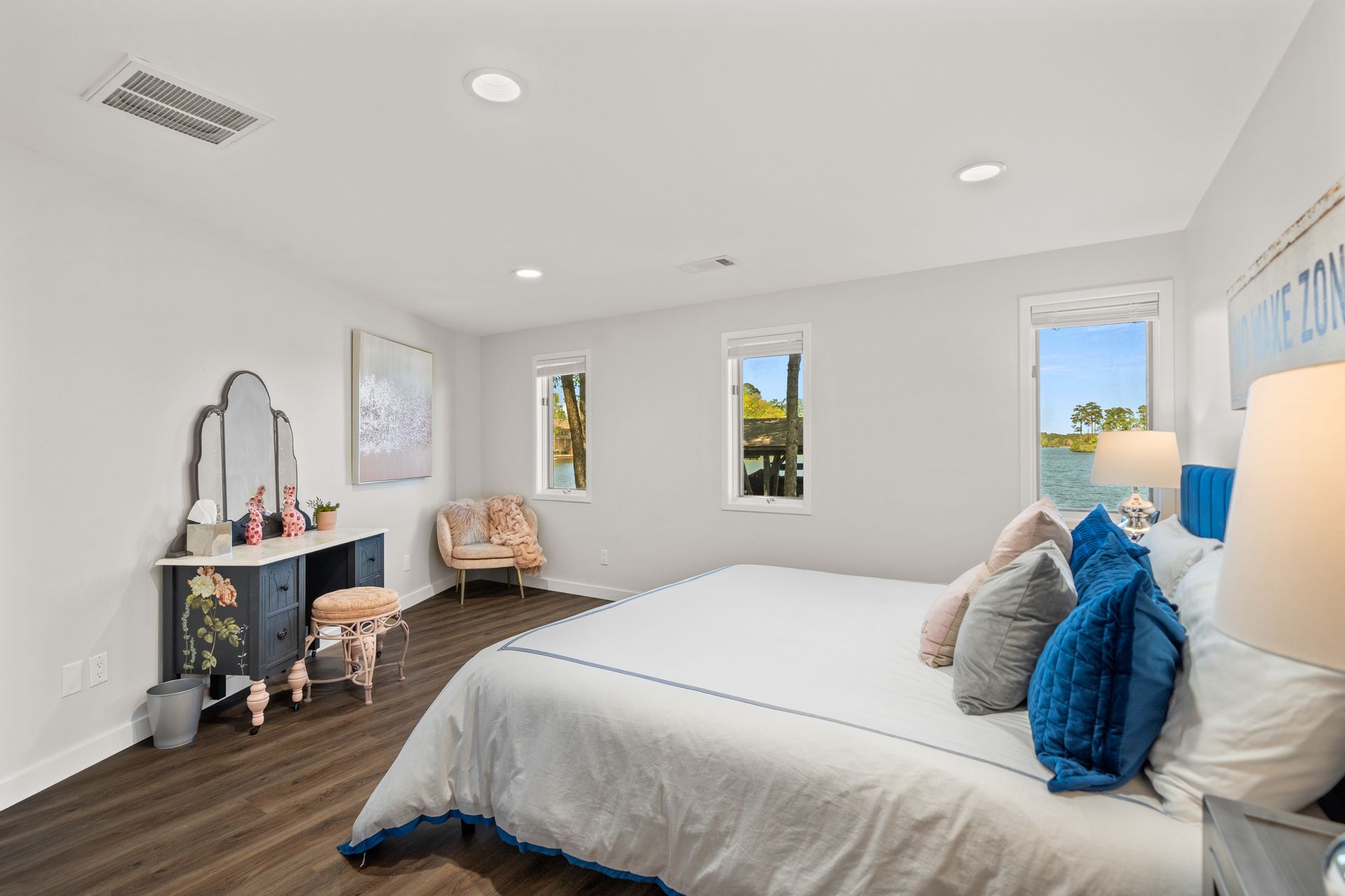 There is a large bed in the middle of the room.