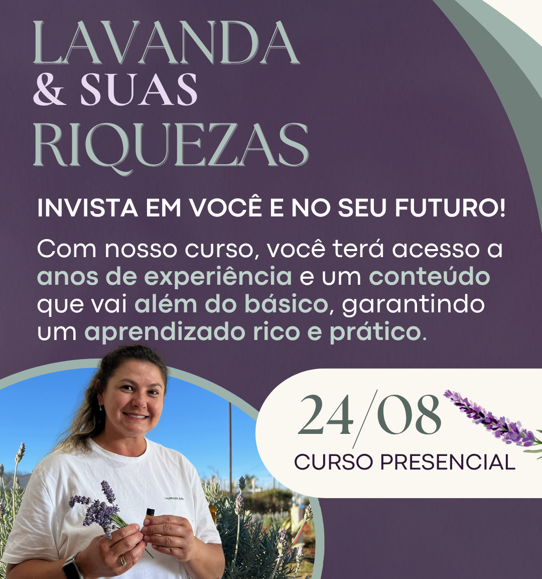 An advertisement for a course called lavanda & suas riquezas