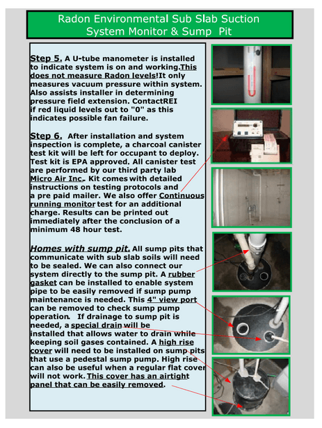 Radon Environmental Sub Slab Suction System Monitor & Sump Pit