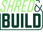 The logo for shred & build is green.
