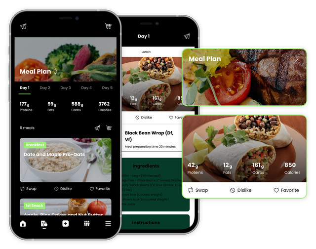 A cell phone with a meal plan app on it