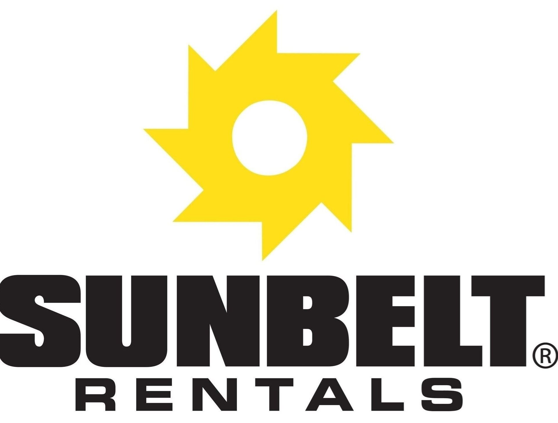 Sunbelt Rentals logo featuring a yellow circular gear icon above the brand name in bold black text.