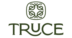 TRUCE logo in dark olive green with a stylized square emblem above the wordmark