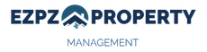 A blue and white logo for ezpz property management