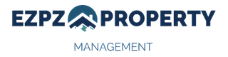 A blue and white logo for ezpz property management