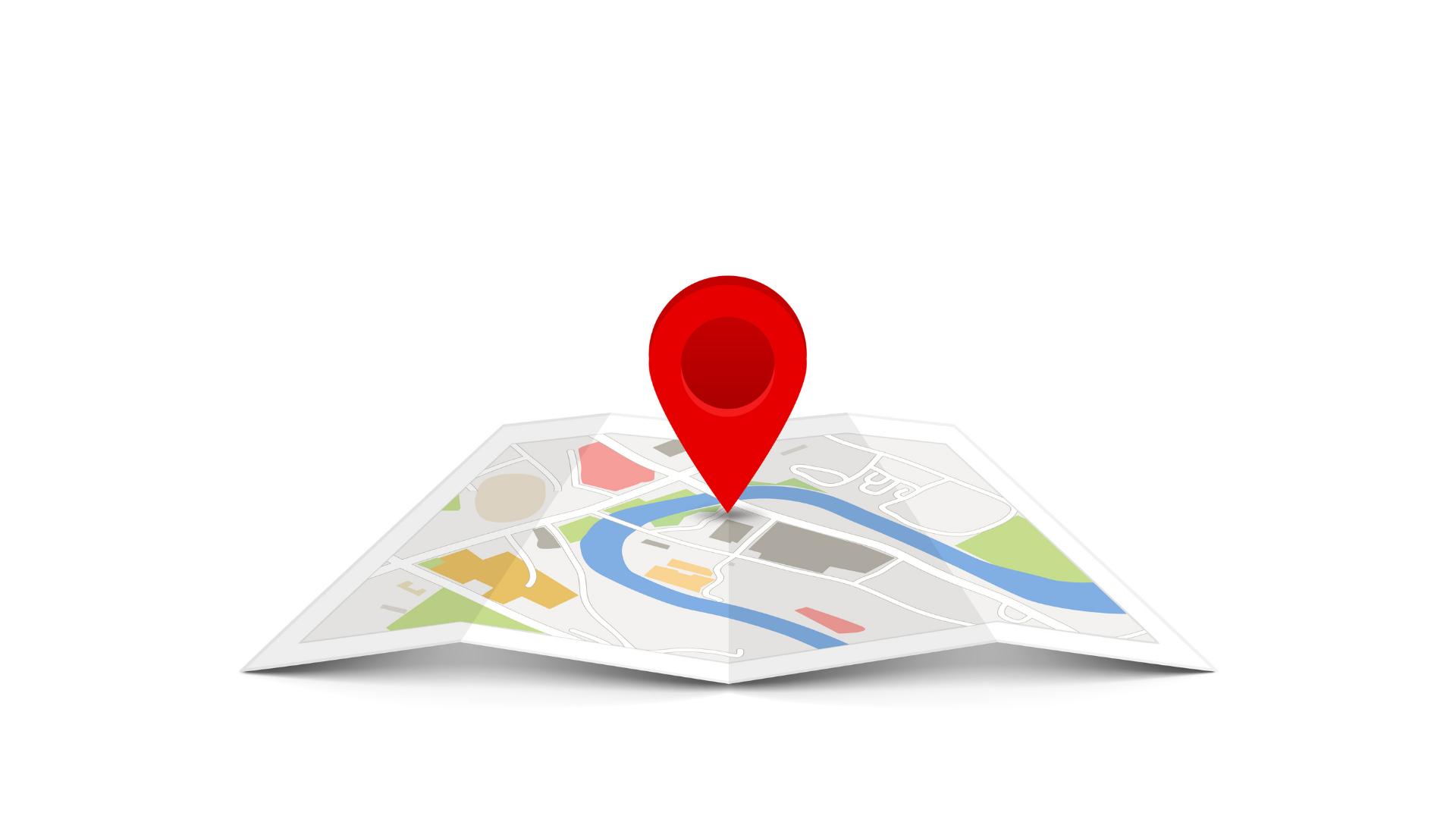 Folded map with a red location pin marking a destination